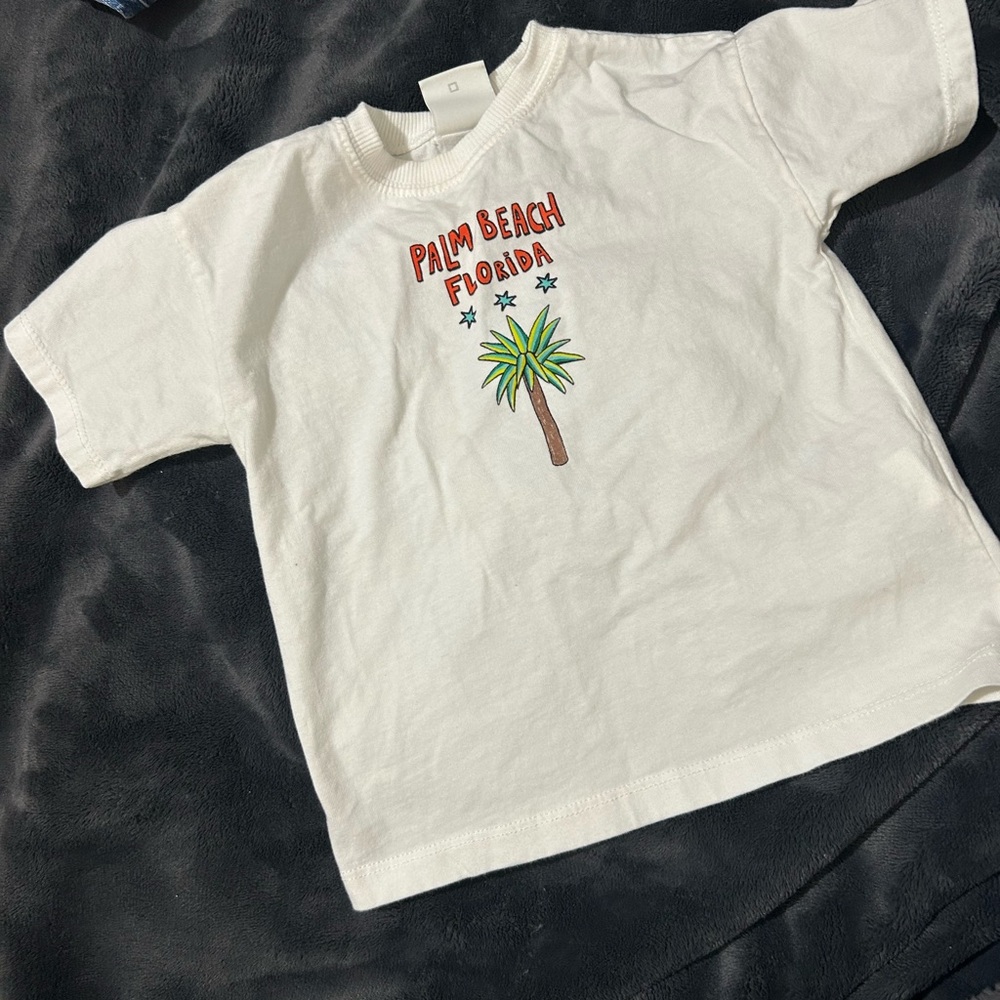 Zara Kids White Palm Beach Tee